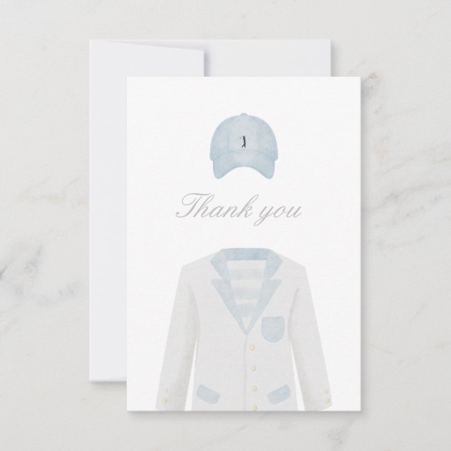 Golf uniform baby shower thank you card (Front)
