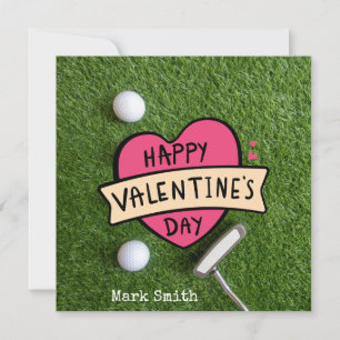 Golf Valentine's Day with ball for golfer Holiday Card
