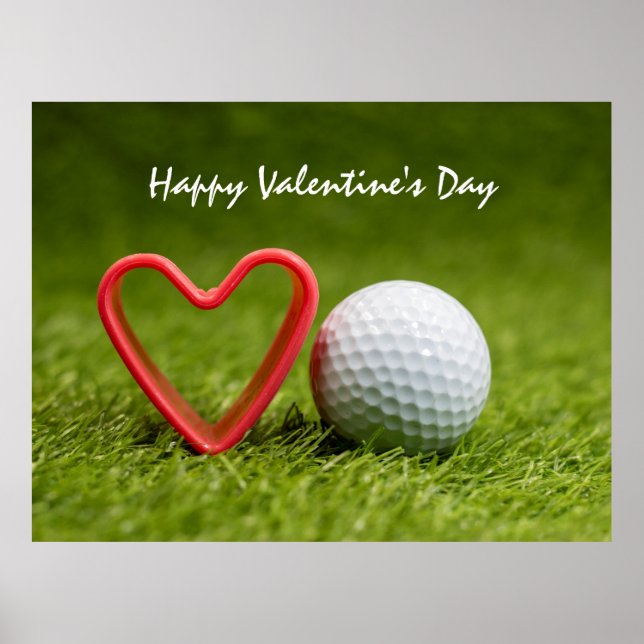 Golf Valentine's Day with golf ball and red heart Poster (Front)