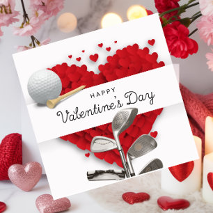 Golf Valentine's Day with golf balls  on red heart Holiday Card