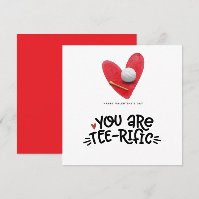 Golf Valentine's Day with golf balls  on red heart Holiday Card (Front/Back)