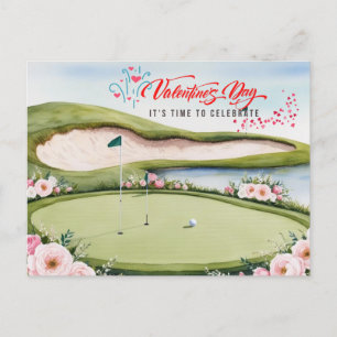 Golf Valentine's Day with golf cart on course Hol Holiday Postcard