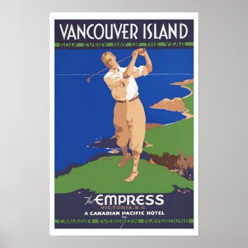 Golf Vancouver Island Canada _ Vintage Travel Poster