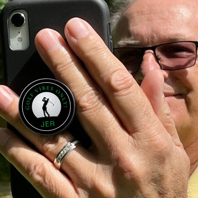 Golf Vibes Only Cute Monogram Golfer Black Green PopSocket (Creator Uploaded)