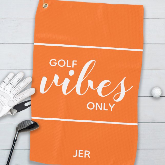Golf Vibes Only Quote Orange Golfer Golf Towel (Creator Uploaded)