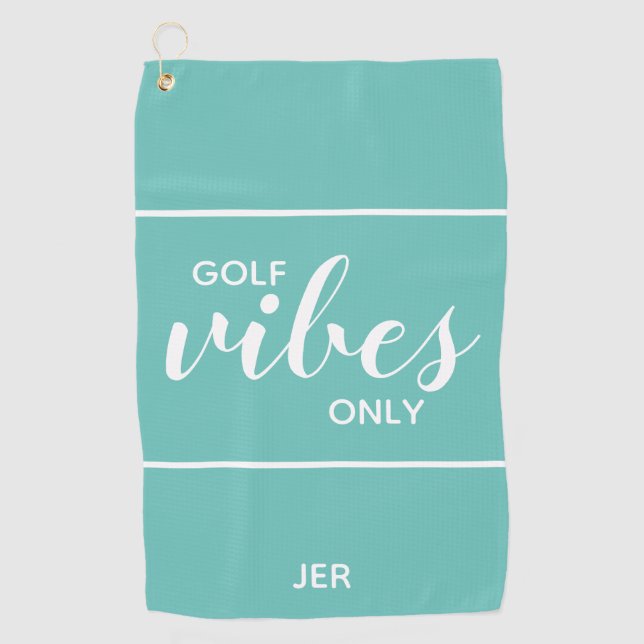 Golf Vibes Only Script Typography Custom Teal Golf Towel (Front)
