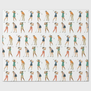 Golf Watercolor Woman Golfer Set 6 Characters Wrapping Paper