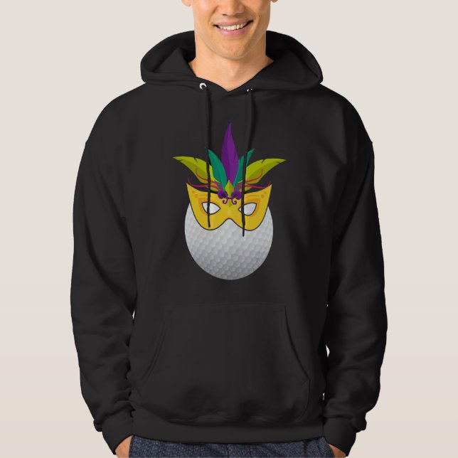 Golf Wearing Mardi Gras Funny Golf Carnival Mask Hoodie (Front)