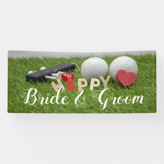 Golf wedding banner golf ball and love on green (Horizontal)
