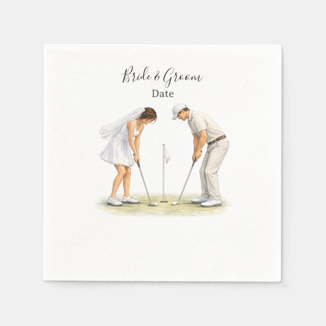 Golf wedding Birde and Groom on Putting Green Napkins (Front)