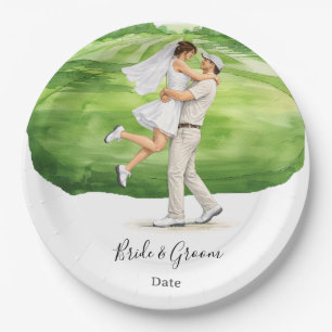 Golf wedding Birde and Groom on Putting Green Paper Plates