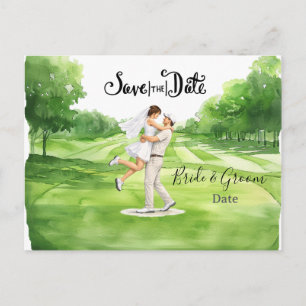 Golf wedding Birde and Groom Save the date Postcard