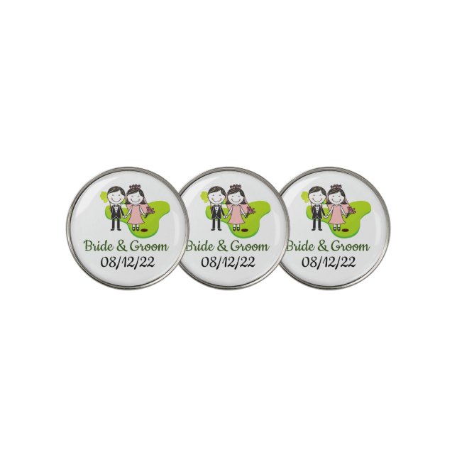 Golf Wedding Bride and Groom  at golf course     Golf Ball Marker (3 Up)