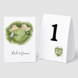Golf Wedding Bride and Groom on putting green Paper Table Tent