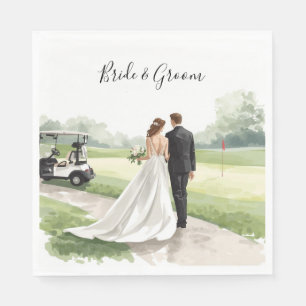 Golf Wedding Bride and Groom on the golf course Napkins
