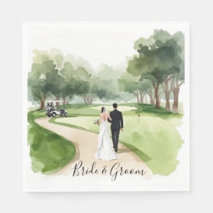 Golf Wedding Bride and Groom on the golf course Napkins