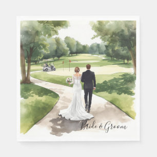 Golf Wedding Bride and Groom on the golf course Napkins