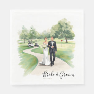 Golf Wedding Bride and Groom on the golf course Napkins