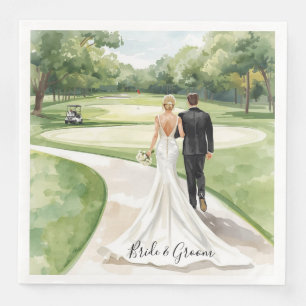 Golf Wedding Bride and Groom on the golf course Paper Dinner Napkins