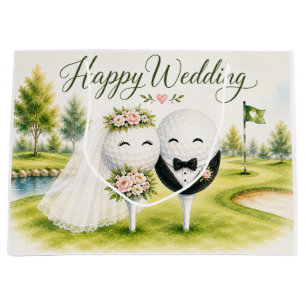 Golf Wedding Bride & Groom ball Large Gift Bag
