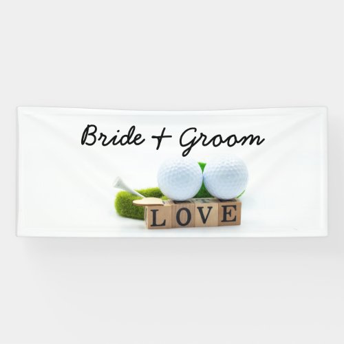 Golf wedding bride groom golf ball tee with love banner