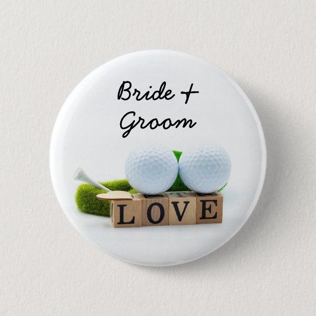 Golf wedding bride groom golf ball tee with love button (Front)