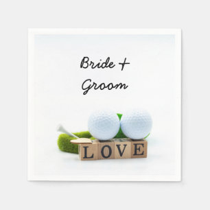 Golf wedding bride groom golf ball tee with love napkins