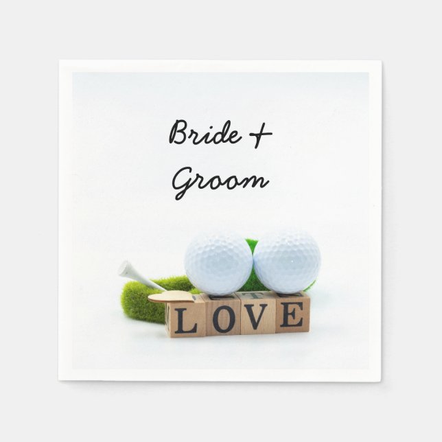 Golf wedding bride groom golf ball tee with love napkins (Front)