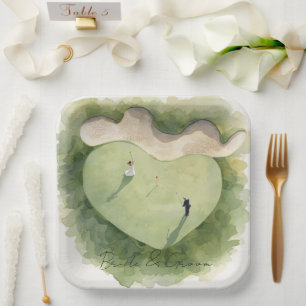Golf wedding bride groom golf ball tee with love paper plates