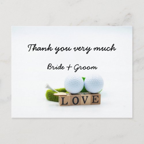 Golf wedding bride groom golf ball tee with love postcard
