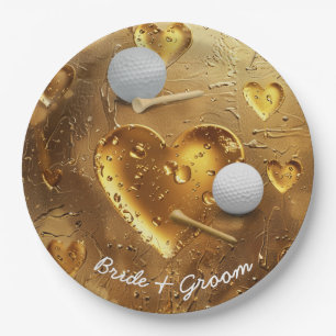 Golf wedding bride groom name with golf ball paper plates