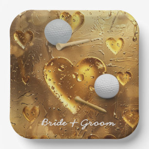 Golf wedding bride groom name with golf ball paper plates