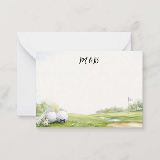 Golf Wedding Bride & Groom Note Card, Elegant  Card (Front)