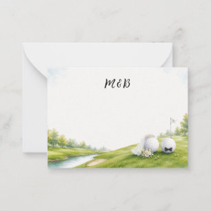 Golf Wedding Bride & Groom Note Card, Elegant Card