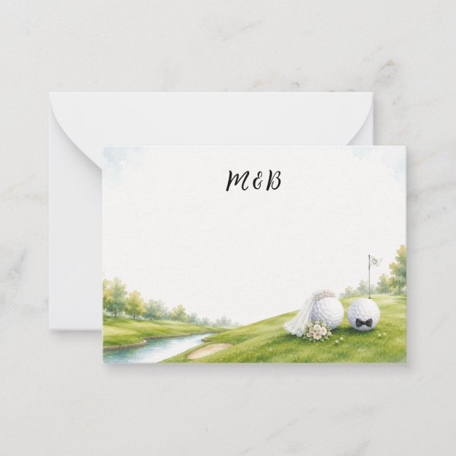 Golf Wedding Bride & Groom Note Card, Elegant  Card (Front)