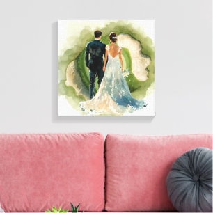 Golf wedding Bride & Groom on Golf Course  Canvas Print