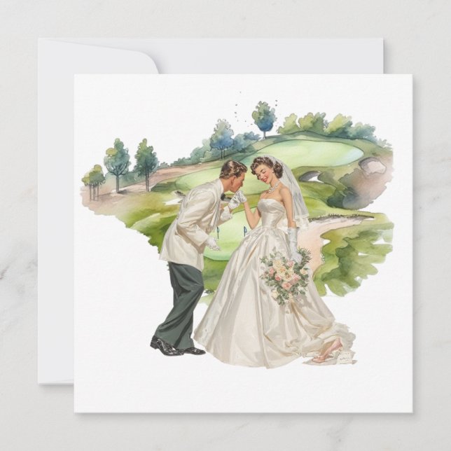 Golf wedding Bride & Groom on Golf Course card (Front)