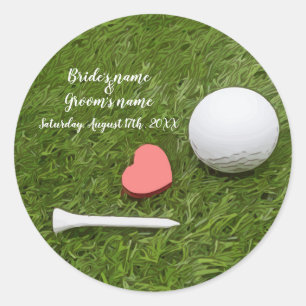 Golf Wedding golf ball and tee with love on green Classic Round Sticker