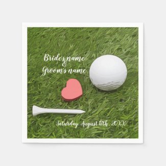 Golf Wedding golf ball and tee with love on green Napkins