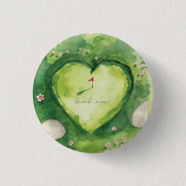 Golf wedding heart shaped golf course button (Front)