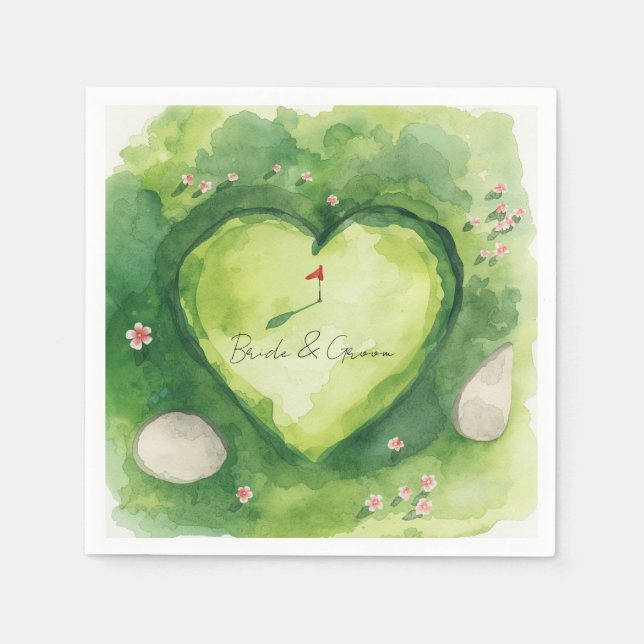 Golf wedding heart shaped golf course napkins (Front)