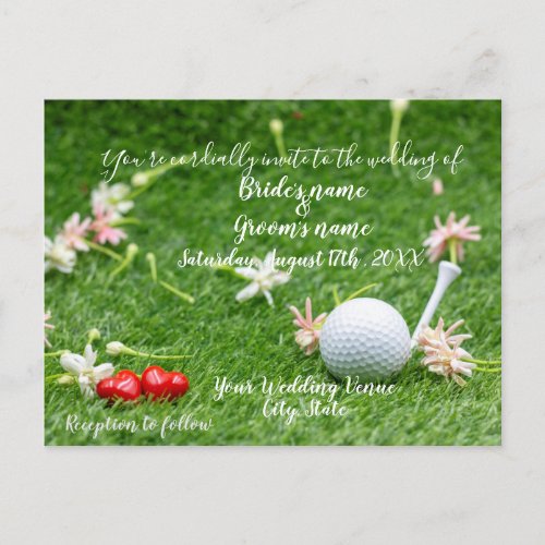 Golf Wedding Invitation card golf ball on green