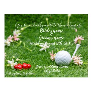 Golf Wedding Invitation card golf ball on green