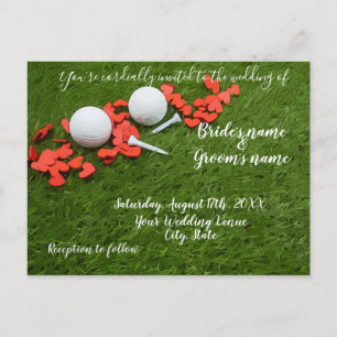 Golf Wedding Invitation card with love hearts
