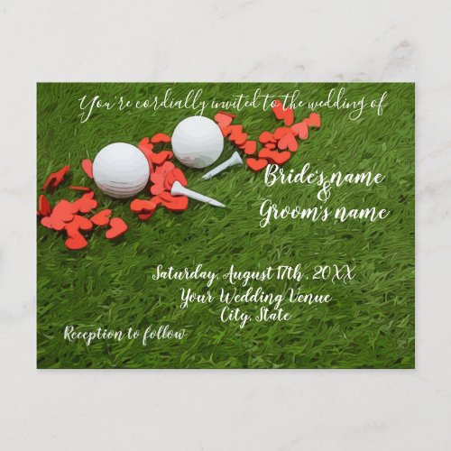 Golf Wedding Invitation card with  love hearts