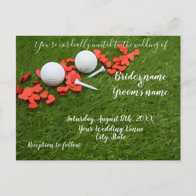 Golf Wedding Invitation card with  love hearts (Front)