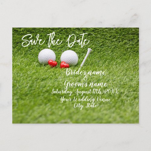 Golf Wedding Invitation card with two hearts 