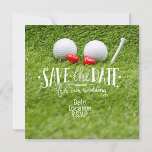 Golf Wedding Invitation card with two hearts