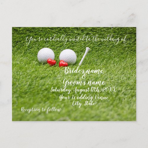 Golf Wedding Invitation card with two hearts on gr