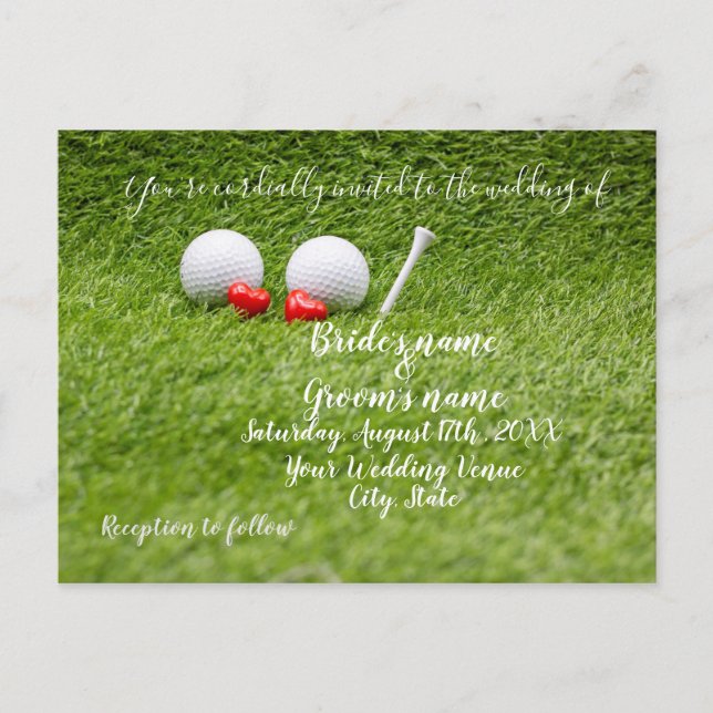 Golf Wedding Invitation card with two hearts on gr (Front)